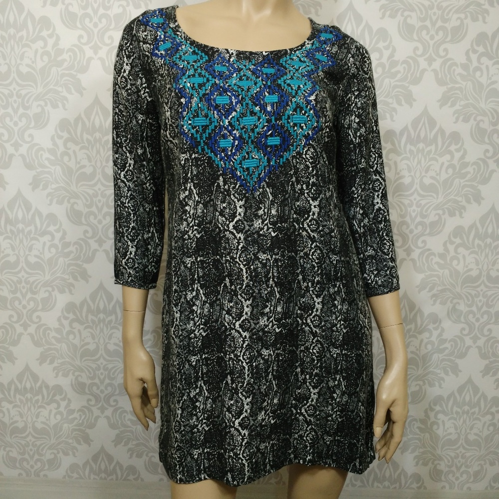 Ecote Urban Outfitters Grey Snake Print Boho Embroidered Mini Dress size S